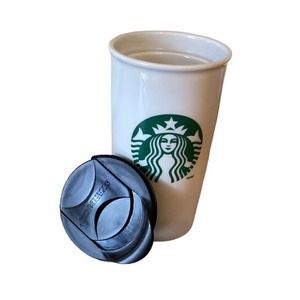 Starbucks Travel Coffee Mug Glass Cup w/lid Mermaid Tumbler Ceramic 2011 6” Tall